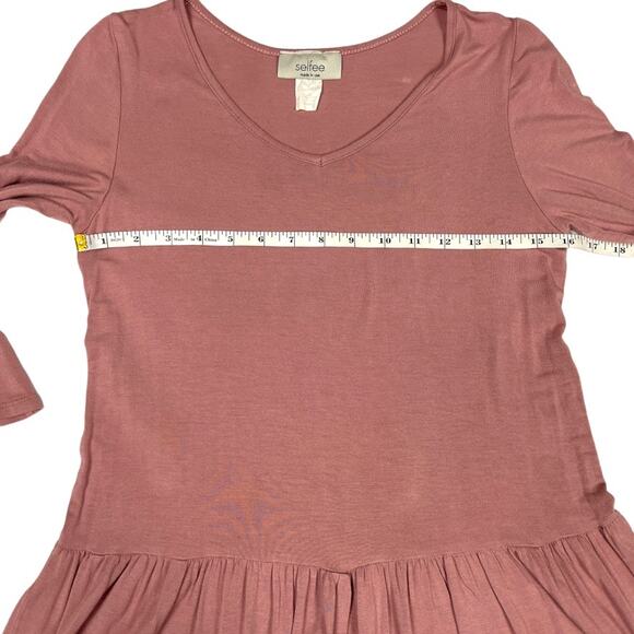 Selfee Tunic Top Pink 3/4 Sleeve Bell Cuff Babydoll Mini Women's Small Modest - Picture 5 of 8